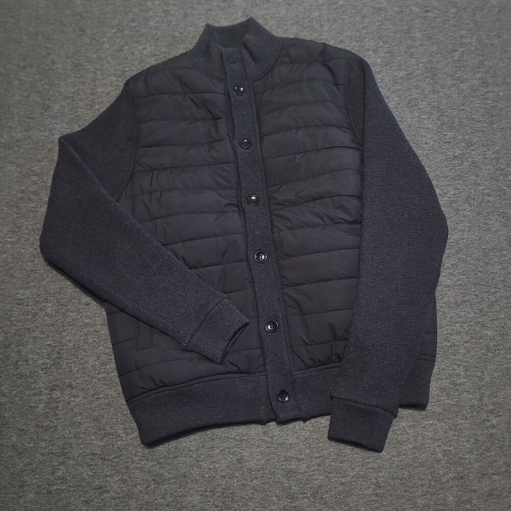 Untuckit Medium puffer jacket button knit inner pocket hybrid black wool blend